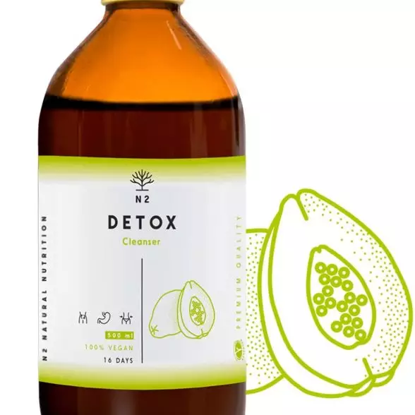 DETOX Dimagrante Forte Drenante Depurativo Antiossidante Elimina Tossine Fegato Integratore Tè Verde Guaranà Papaia Dente di Leone Ortosifon Liquido 500ml Certificato VEGANO CE N2 Natural Nutrition