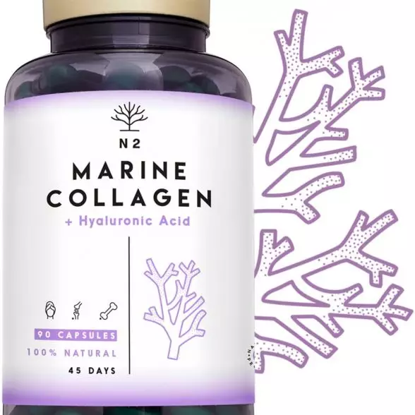 Collagene con Acido Ialuronico. PEPTAN. Collagene Marino Idrolizzato con Magnesio Vitamina C. Per Pelle Articolazioni e ossa. Elevata Concentrazione. 90 Capsule Vegetali. CE.N2 Natural Nutrition