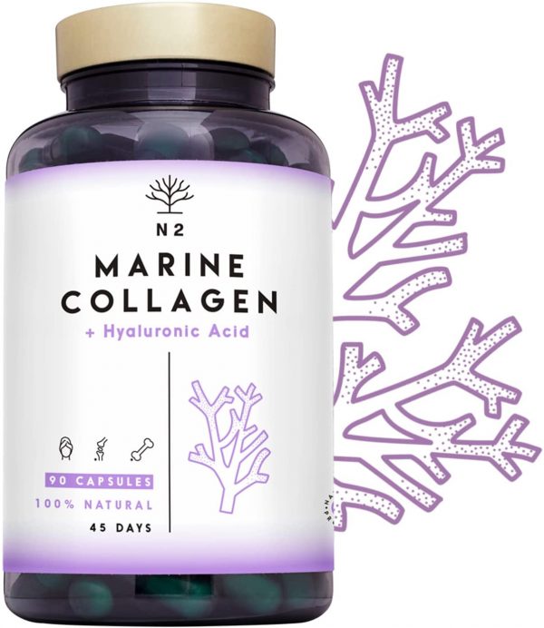 Collagene con Acido Ialuronico. PEPTAN. Collagene Marino Idrolizzato con Magnesio Vitamina C. Per Pelle Articolazioni e ossa. Elevata Concentrazione. 90 Capsule Vegetali. CE.N2 Natural Nutrition