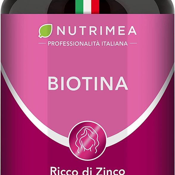 Biotina Nutrimea | Capelli, Unghie e Pelle | Zinco Selenio Vitamina B7 | Acceleratore Crescita Capelli | Luminosità Della Pelle | 900% VNR | Trattamento 4 Mesi