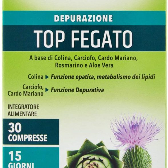 Equilibra Integratori Alimentari, Top Fegato, Integratore Depurativo Fegato, per la Normale Funzione Epatica, Con Aloe Vera, Cardo Mariano, Colina, Carciofo, Rosmarino, Senza Glutine, 30 Compresse