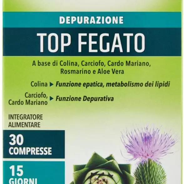 Equilibra Integratori Alimentari, Top Fegato, Integratore Depurativo Fegato, per la Normale Funzione Epatica, Con Aloe Vera, Cardo Mariano, Colina, Carciofo, Rosmarino, Senza Glutine, 30 Compresse