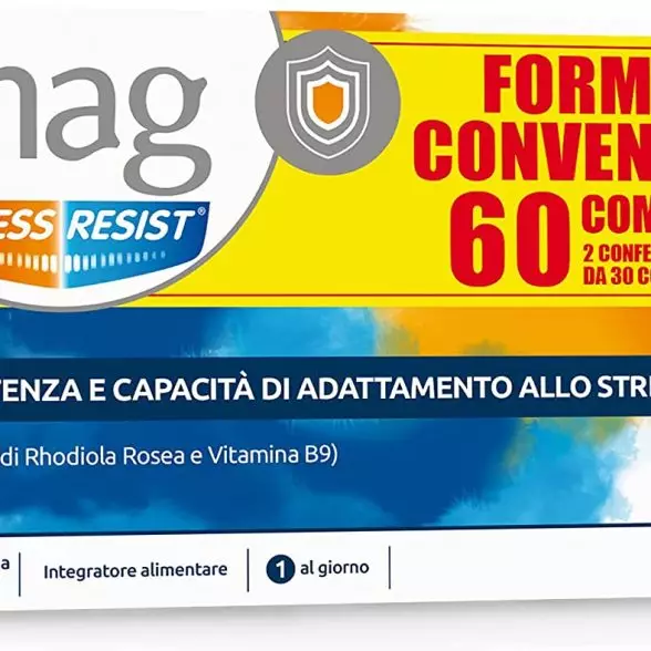 Mag Stress Resist Integratore Alimentare contro Stress e Stanchezza Mentale a Base di Rhodiola Rosea, Magnesio, Vitamina B9 e B6, 30 + 30 Compresse Bipacco