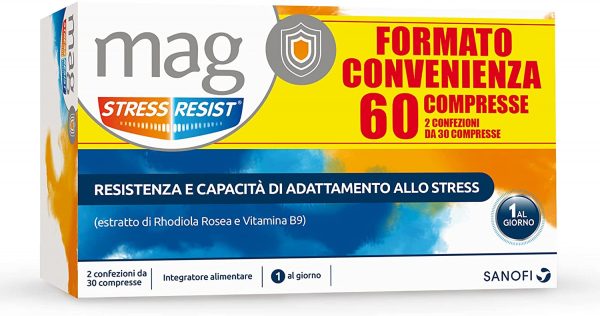 Mag Stress Resist Integratore Alimentare contro Stress e Stanchezza Mentale a Base di Rhodiola Rosea, Magnesio, Vitamina B9 e B6, 30 + 30 Compresse Bipacco