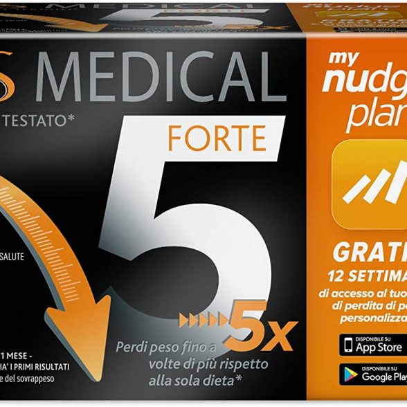 Xls Medical Forte 5 Capsule per la Perdita di Peso, Adatto a Donna e Uomo con 5 Benefici in 1, App My Nudge Plan Inclusa, 180 capsule