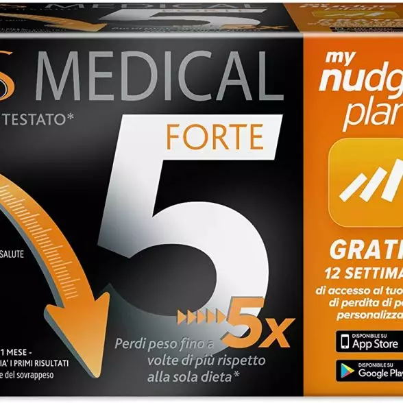 Xls Medical Forte 5 Capsule per la Perdita di Peso, Adatto a Donna e Uomo con 5 Benefici in 1, App My Nudge Plan Inclusa, 180 capsule