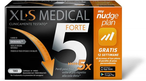 Xls Medical Forte 5 Capsule per la Perdita di Peso, Adatto a Donna e Uomo con 5 Benefici in 1, App My Nudge Plan Inclusa, 180 capsule