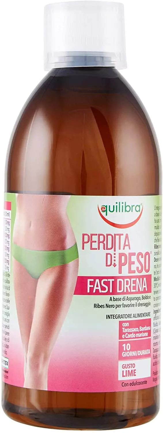 Equilibra Integratori Alimentari, Perdita di Peso Fast Drena, Integratore a Base di Estratti Vegetali, per il Drenaggio dei Liquidi e la Funzionalità delle Vie Urinarie, Da Diluire, Gusto Lime, 500 ml