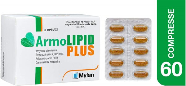 ArmoLIPID Plus Integratore Alimentare con Riso Rosso, Policosanolo, Acido Folico, Coenzima Q10 E Astaxantina e Berberis Aristata E.S, per Favorire il Controllo dei Trigliceridi Plasmatici 60 Compresse