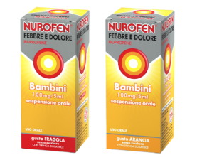 Nurofen Febbre e Dolore Bambini 100MG/5ML Sospensione Orale – Gusto Fragola senza zucchero (Flacone da 150ML con siringa dosatrice)